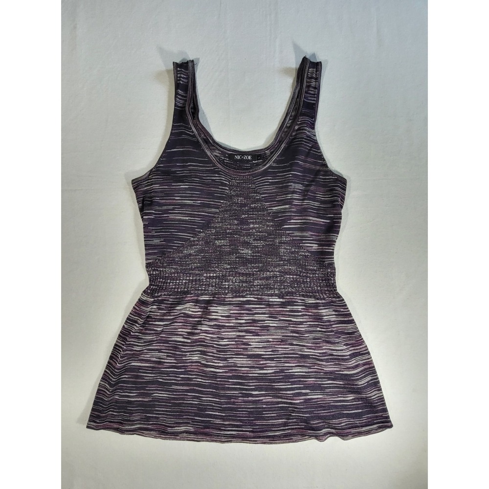 NIC+ZOE Space Dye Knit‎ Babydoll Tank Top Purple Pink Grey Scoop Neck Small S